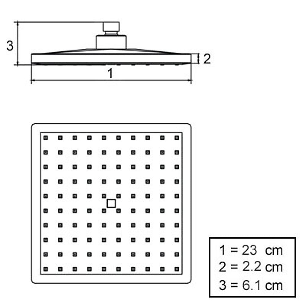 Overhead Rain Shower Head - 230mm Squared Large Chromed