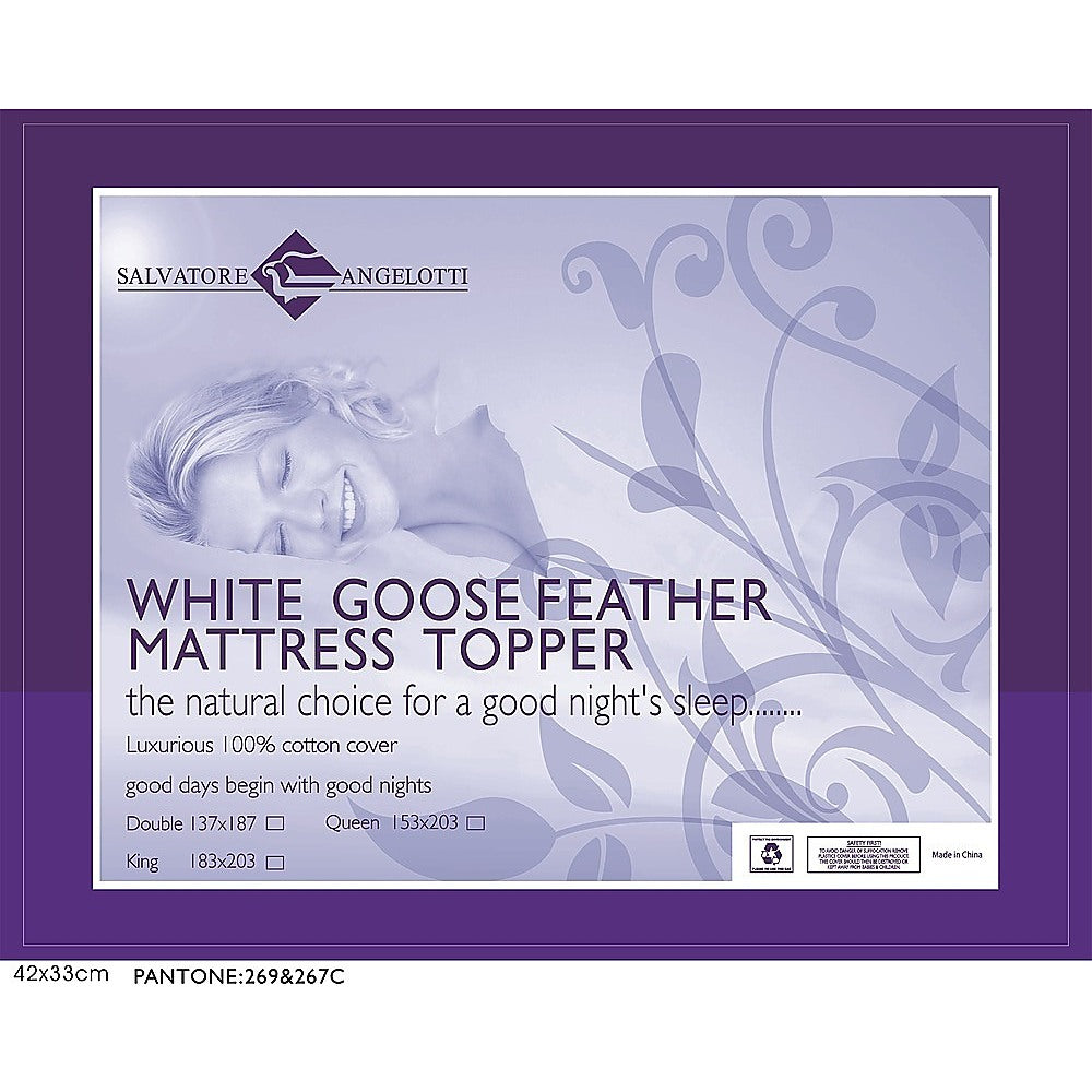 100% White Goose Feather Mattress Topper -King