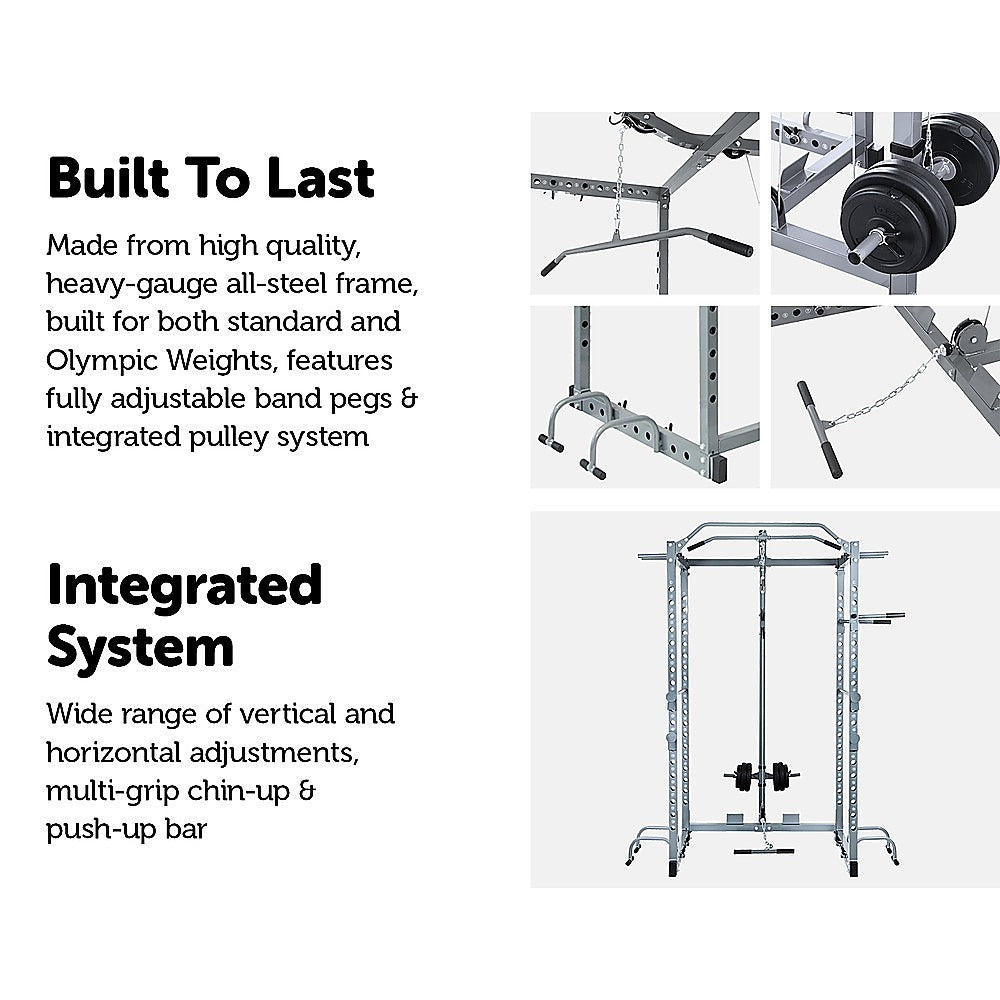 Power Rack Squat Cage Stands w Lat Pulldown Home Gym