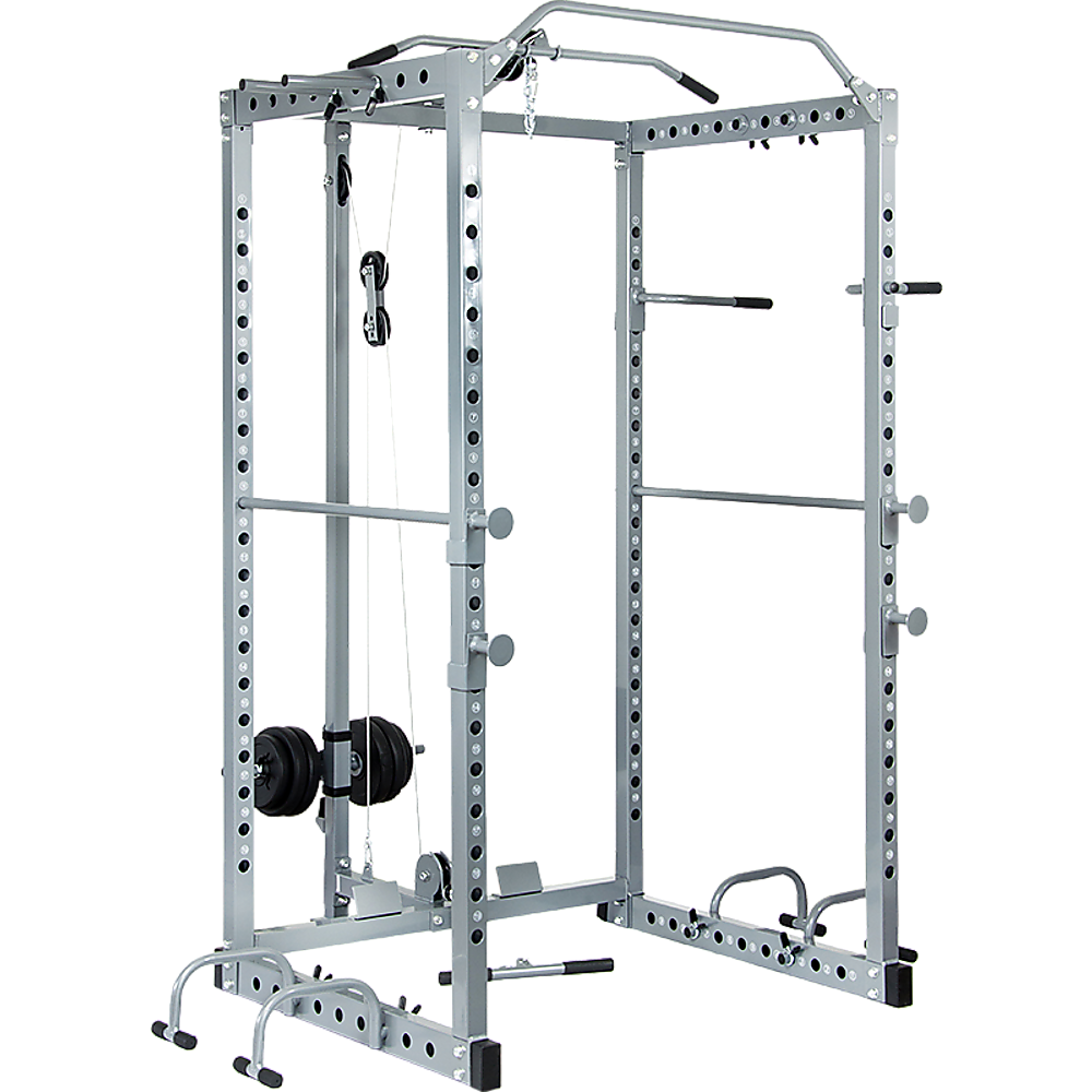 Power Rack Squat Cage Stands w Lat Pulldown Home Gym