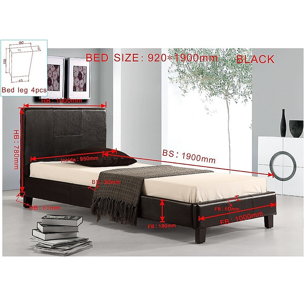 Single PU Leather Bed Frame Black