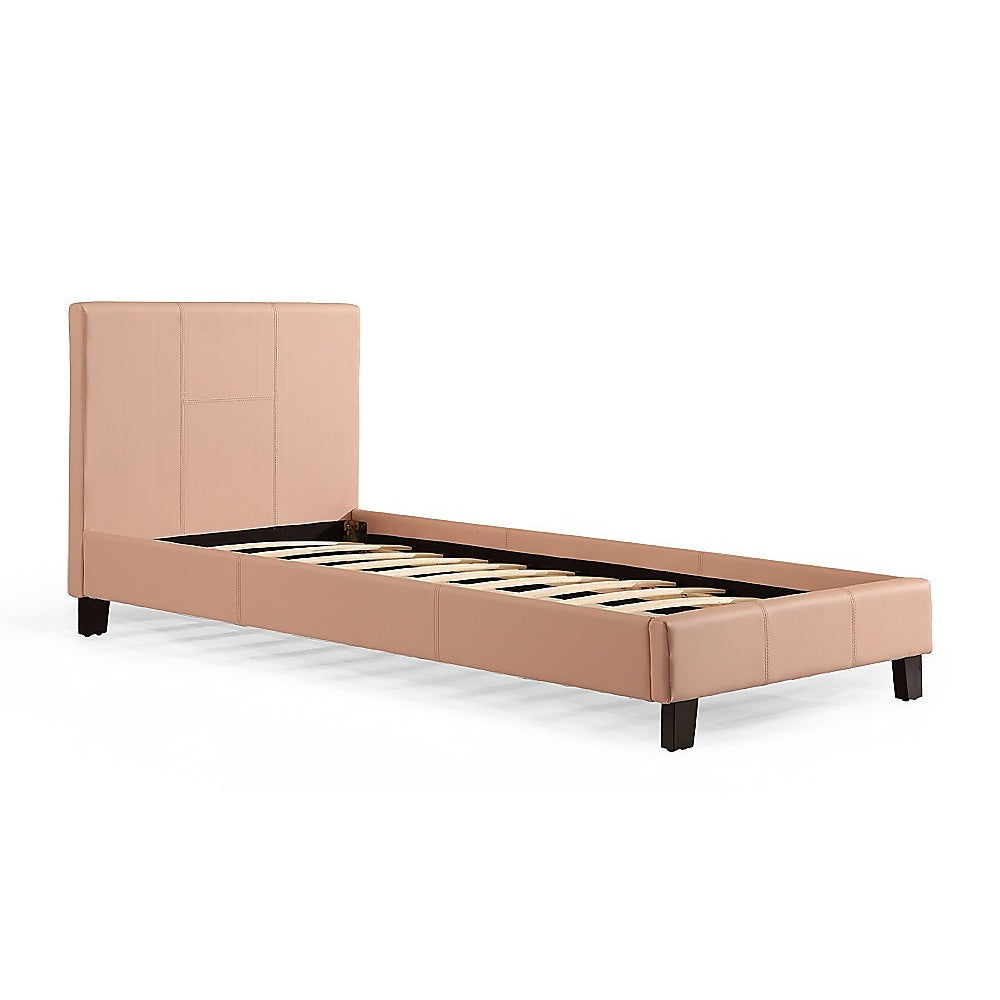 Single PU Leather Bed Frame Pink