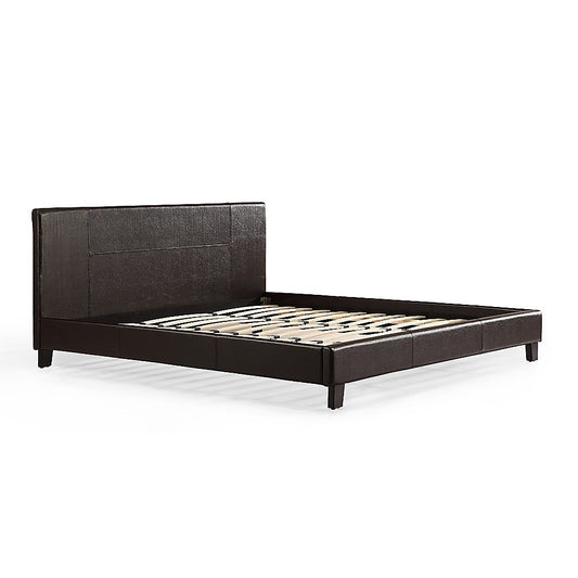 King PU Leather Bed Frame Brown