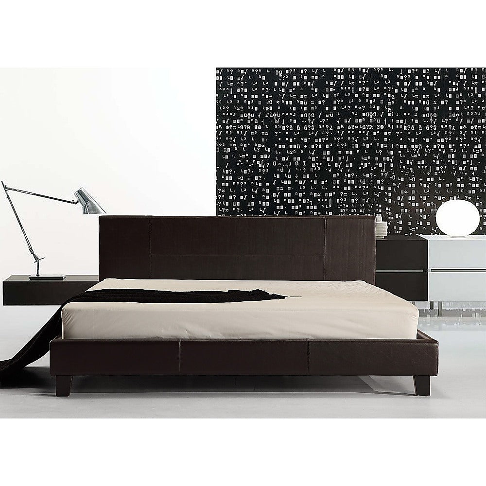 King PU Leather Bed Frame Brown