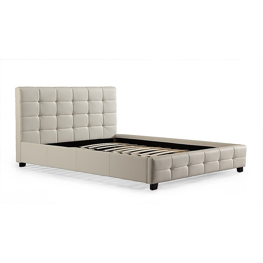 Double PU Leather Deluxe Bed Frame White