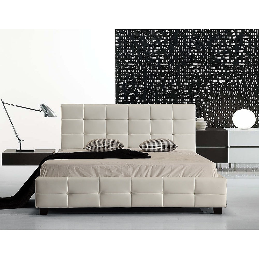 Double PU Leather Deluxe Bed Frame White