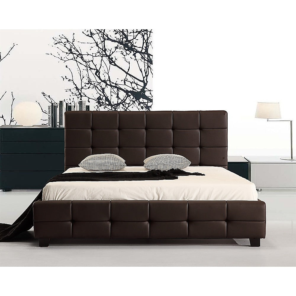 Double PU Leather Deluxe Bed Frame Brown