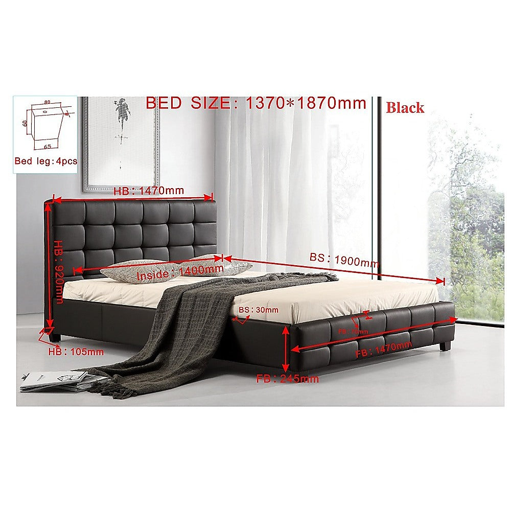 Double PU Leather Deluxe Bed Frame Black