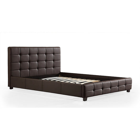 Queen PU Leather Deluxe Bed Frame Brown