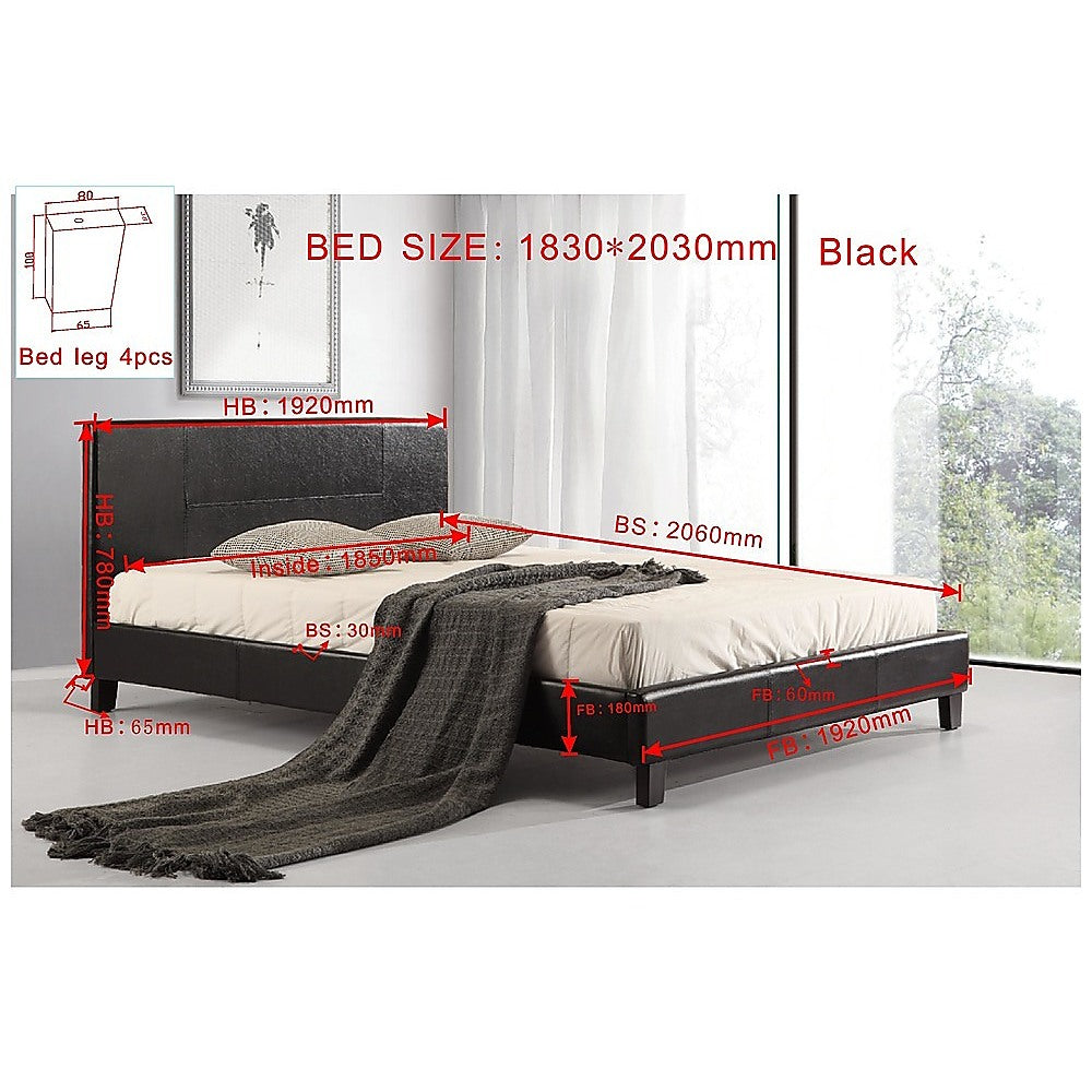 King PU Leather Deluxe Bed Frame Black