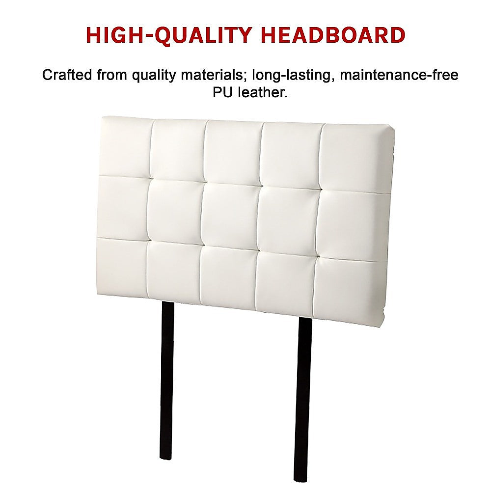 PU Leather Single Bed Deluxe Headboard Bedhead - White