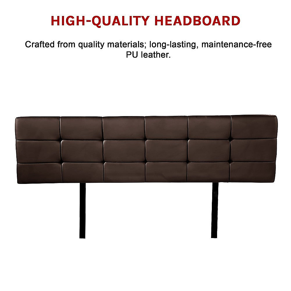 PU Leather King Bed Deluxe Headboard Bedhead - Brown