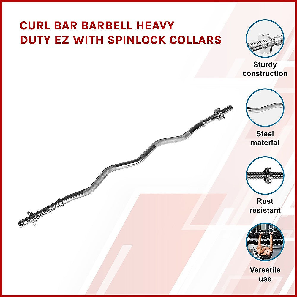 Curl Bar Barbell Heavy Duty EZ with Spinlock Collars