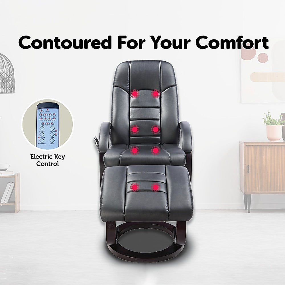 PU Leather Massage Chair Recliner Ottoman Lounge Remote