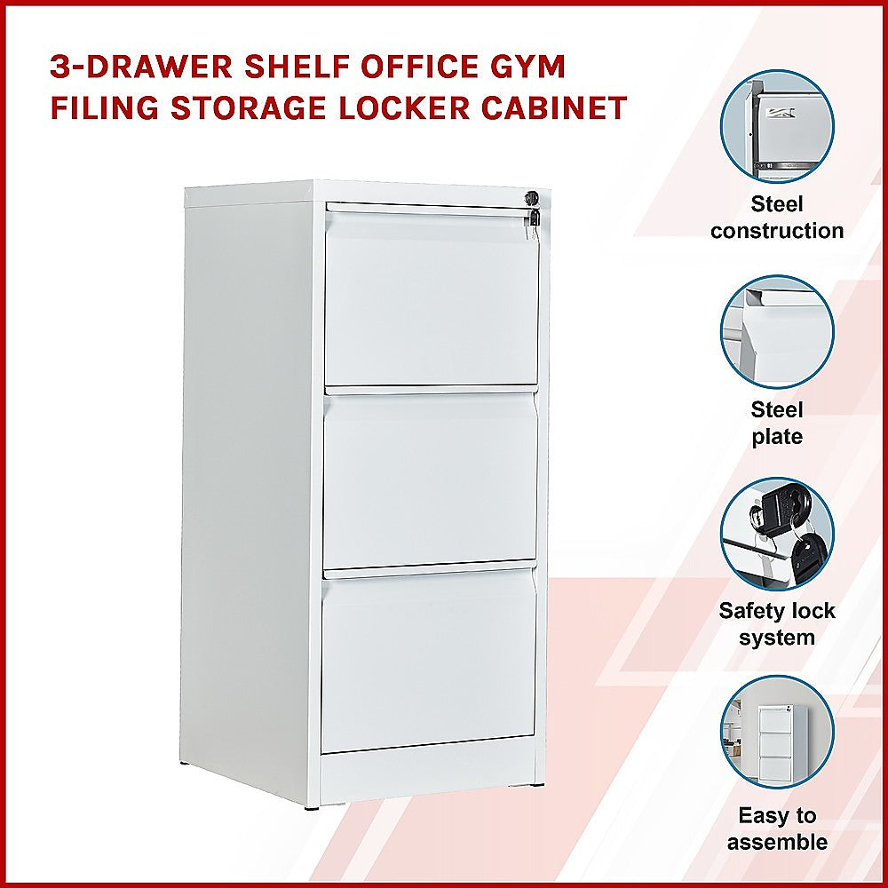 3-Drawer Shelf Office Gym Filing Storage Locker Cabinet