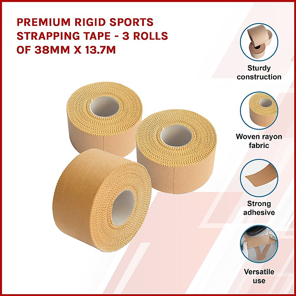 Premium Rigid Sports Strapping Tape - 3 Rolls of 38mm X 13.7M