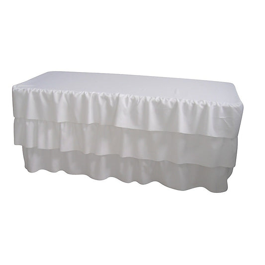 6 Foot 3 Tier Pleated White Table Cloth Trestle Cover