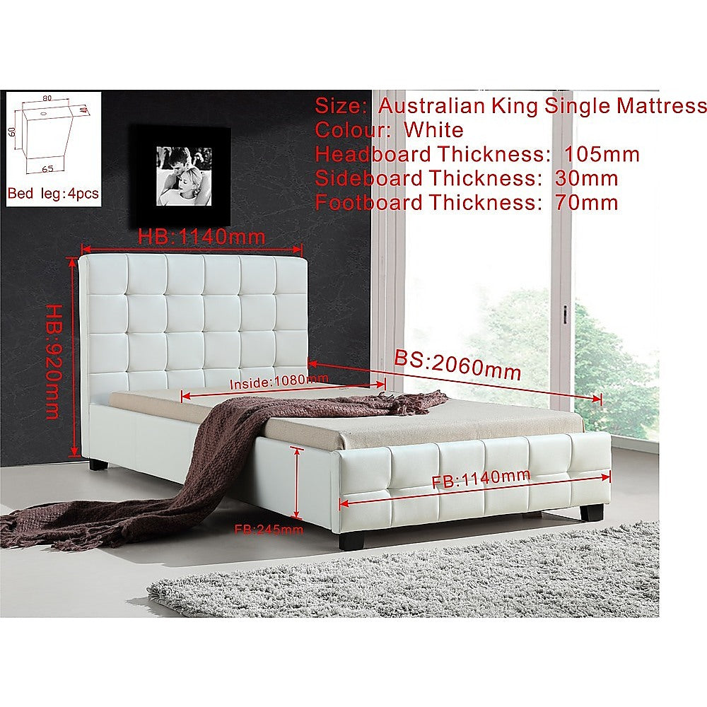 King Single PU Leather Deluxe Bed Frame White