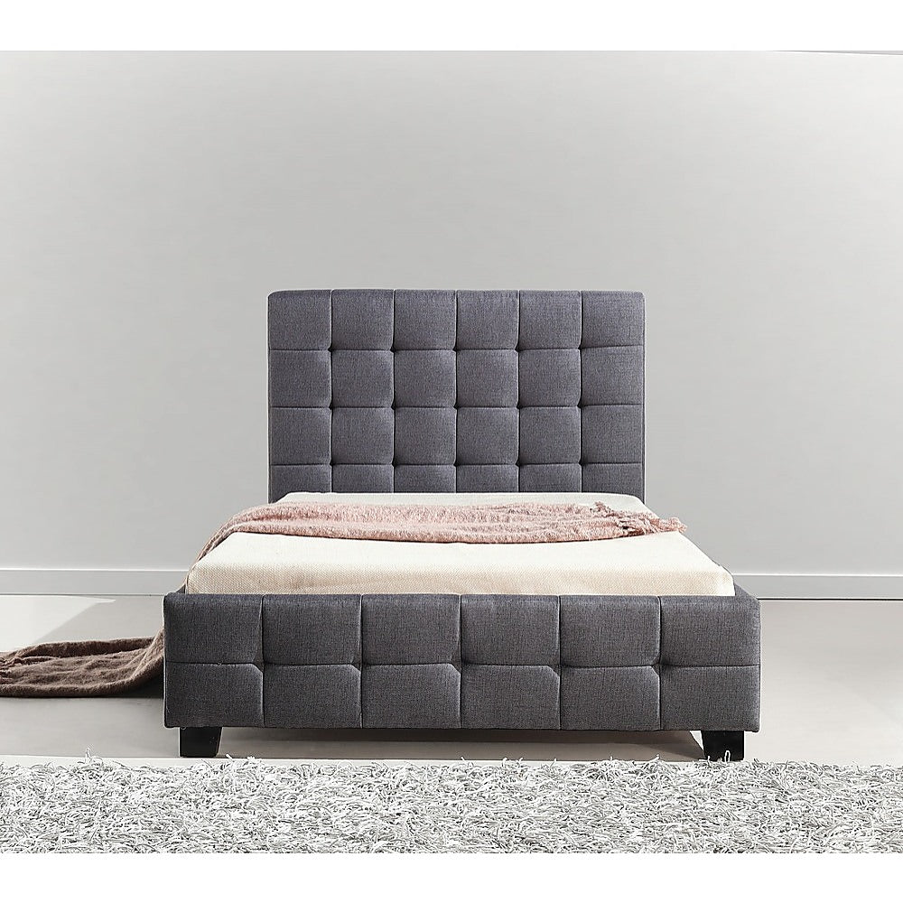 King Single Linen Fabric Deluxe Bed Frame Grey