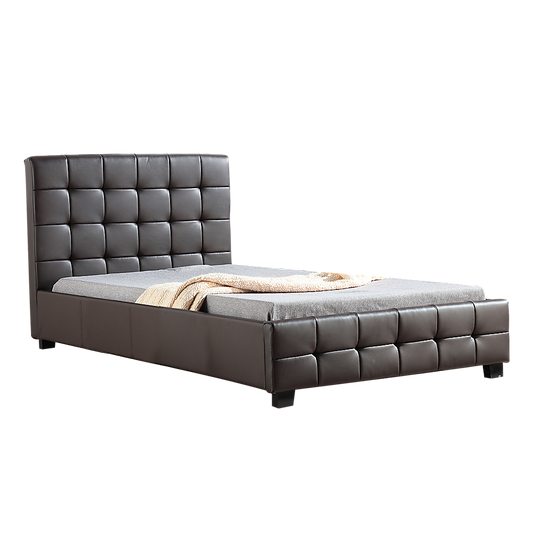 King Single PU Leather Deluxe Bed Frame Brown