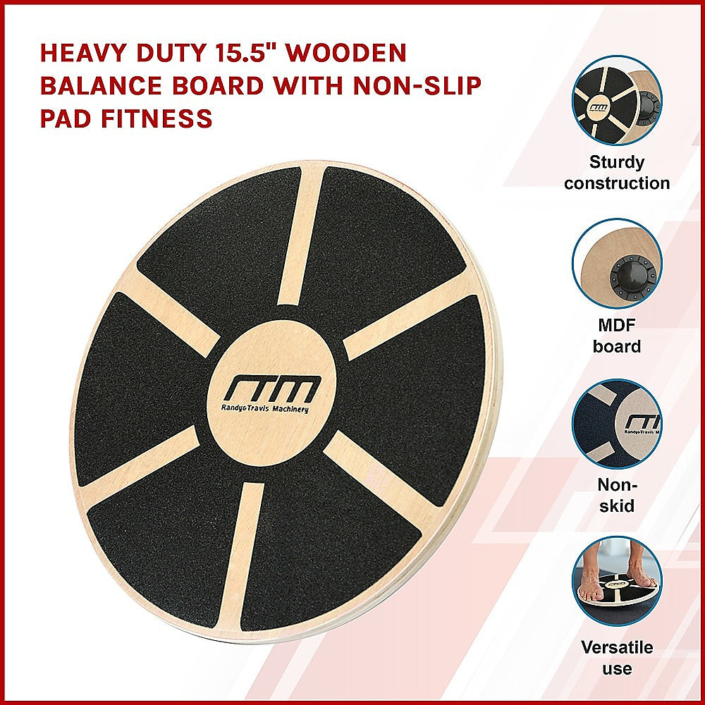 Heavy Duty 15.5" Wooden Balance Board with Non-Slip Pad Fitness