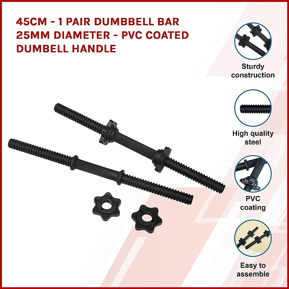 45cm - 1 Pair Dumbbell Bar 25mm Diameter - PVC Coated Dumbell Handle