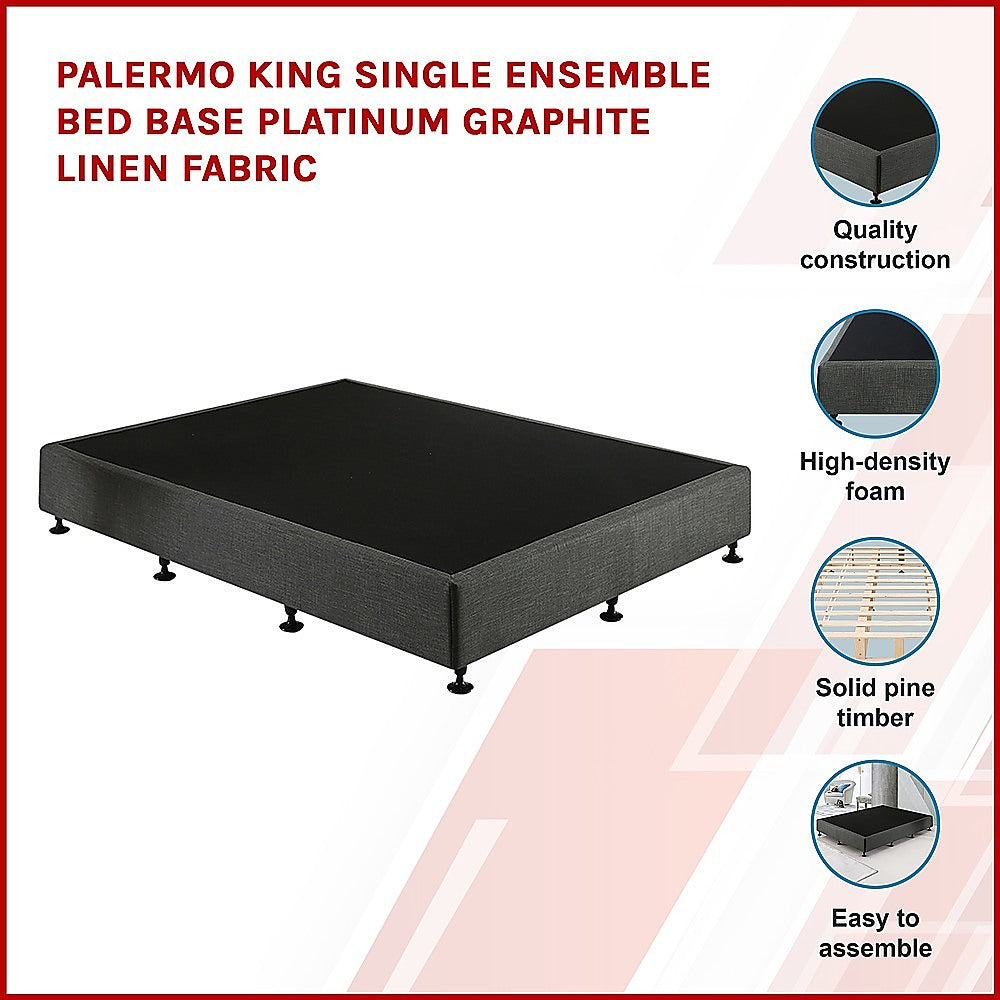 Palermo King Single Ensemble Bed Base Platinum Graphite Linen Fabric