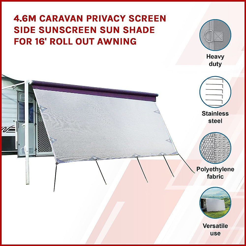 4.6m Caravan Privacy Screen Side Sunscreen Sun Shade for 16' Roll Out Awning