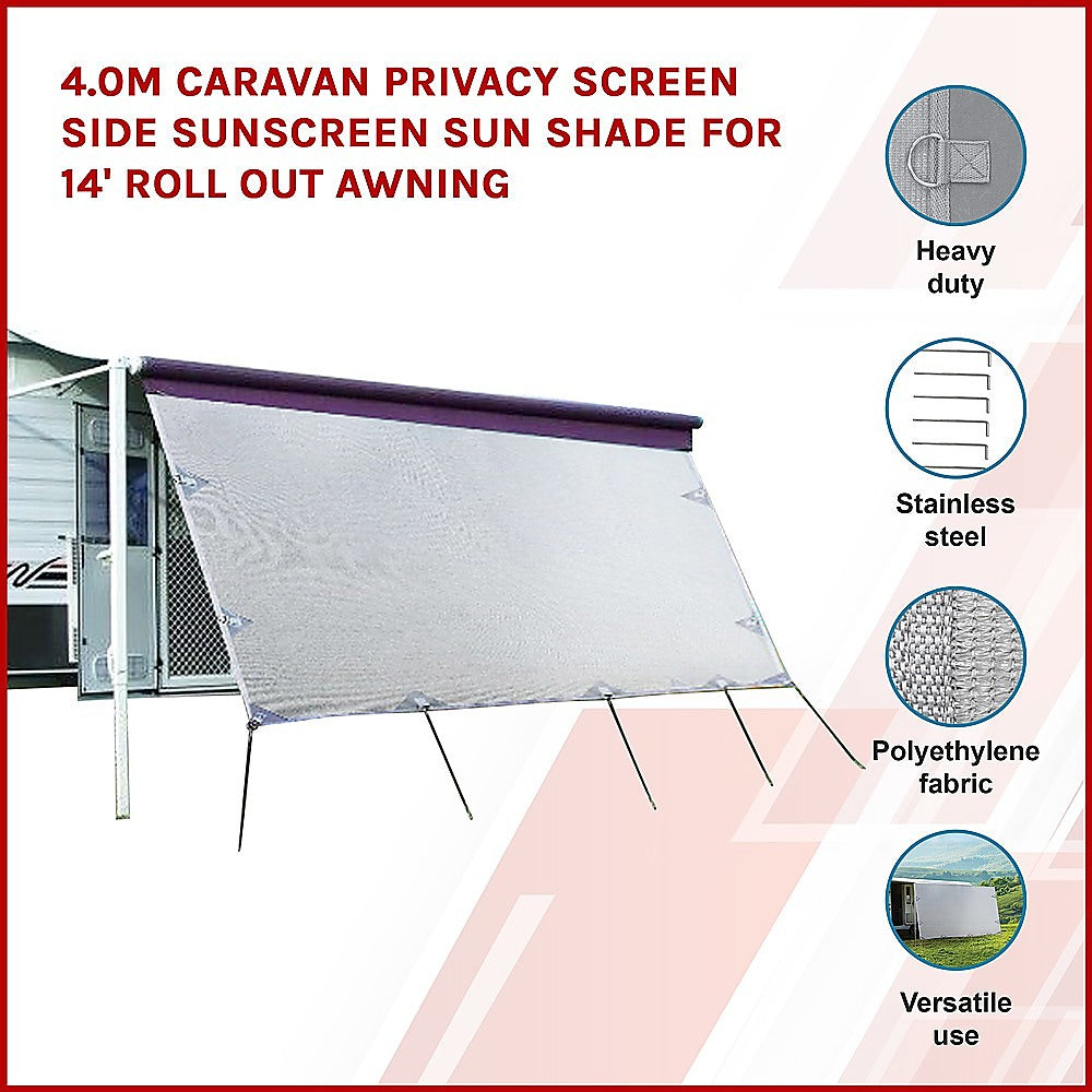 4.0m Caravan Privacy Screen Side Sunscreen Sun Shade for 14' Roll Out Awning