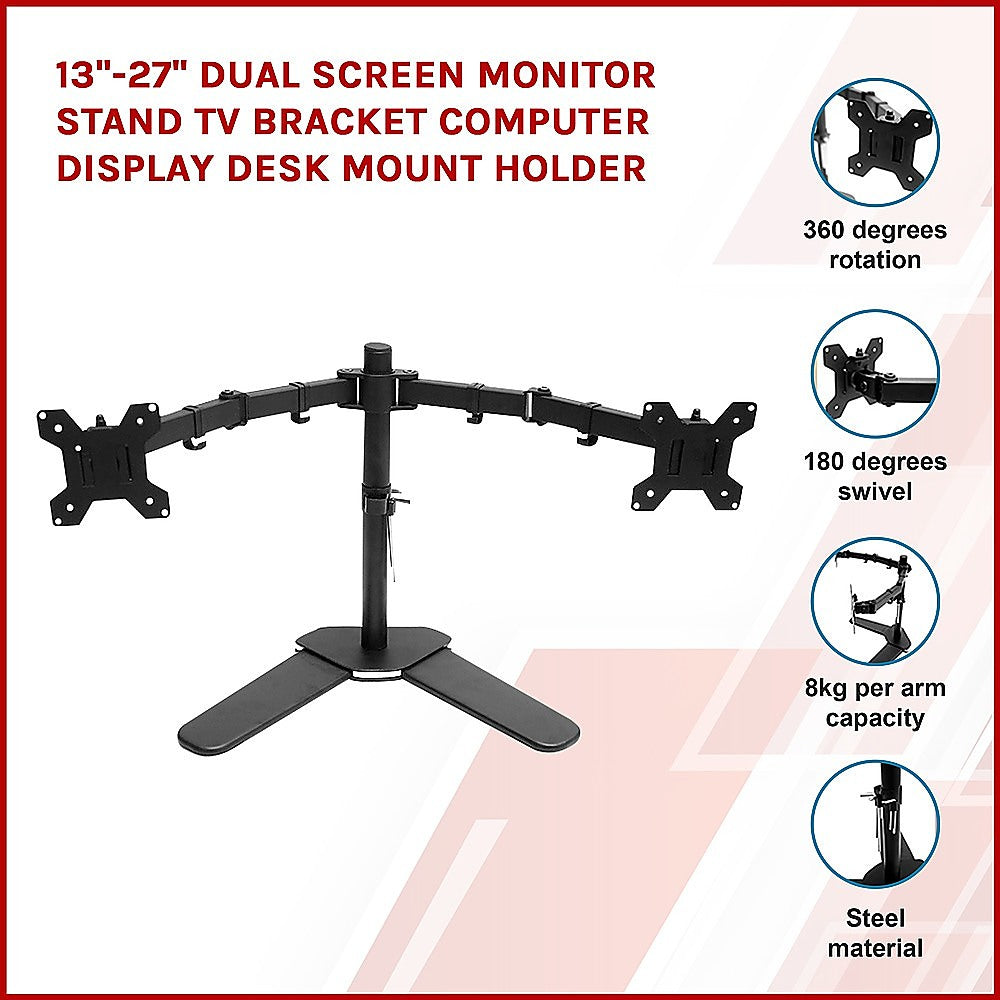 13"-27" Dual Screen Monitor Stand TV Bracket Computer Display Desk Mount Holder