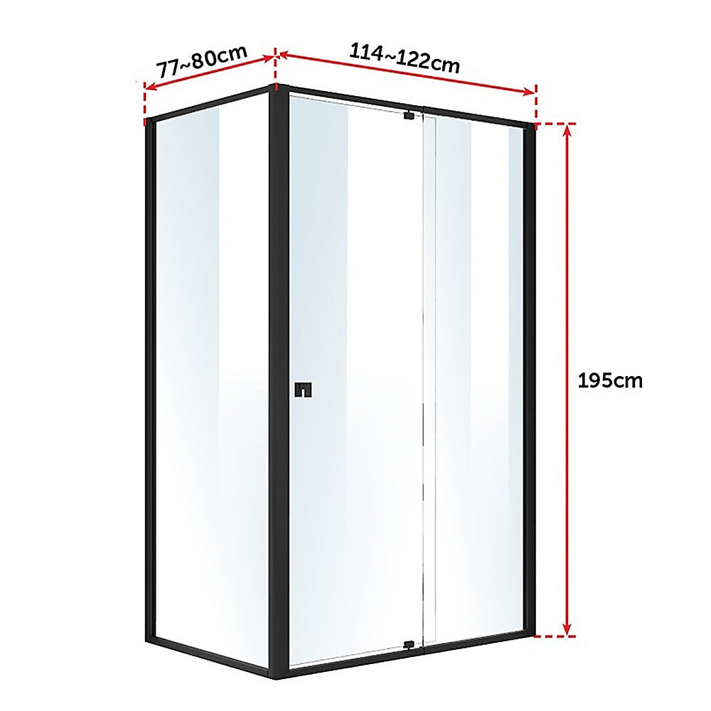 Semi Frameless Shower Screen (114~122)x 195cm & (77~80)x 195cm Side AS/NZS Glass