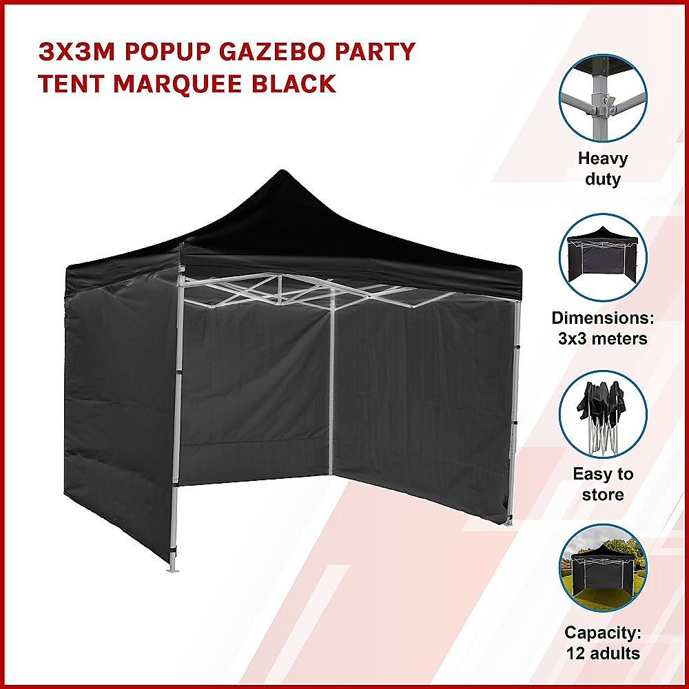 3x3m Popup Gazebo Party Tent Marquee Black