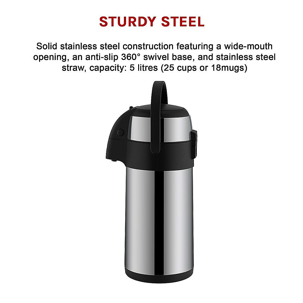 Air Pot for Tea Coffee 5L Pump Action Insulated Airpot Flask Drink Dispenser