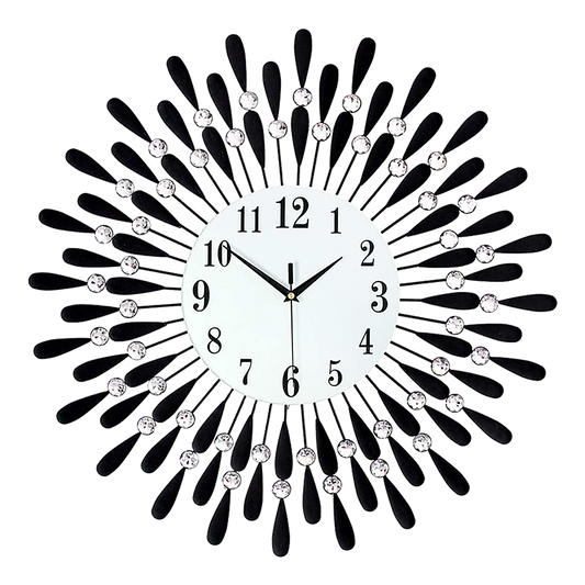 Large Modern 3D Crystal Wall Clock Luxury Art Metal Round Home Decor