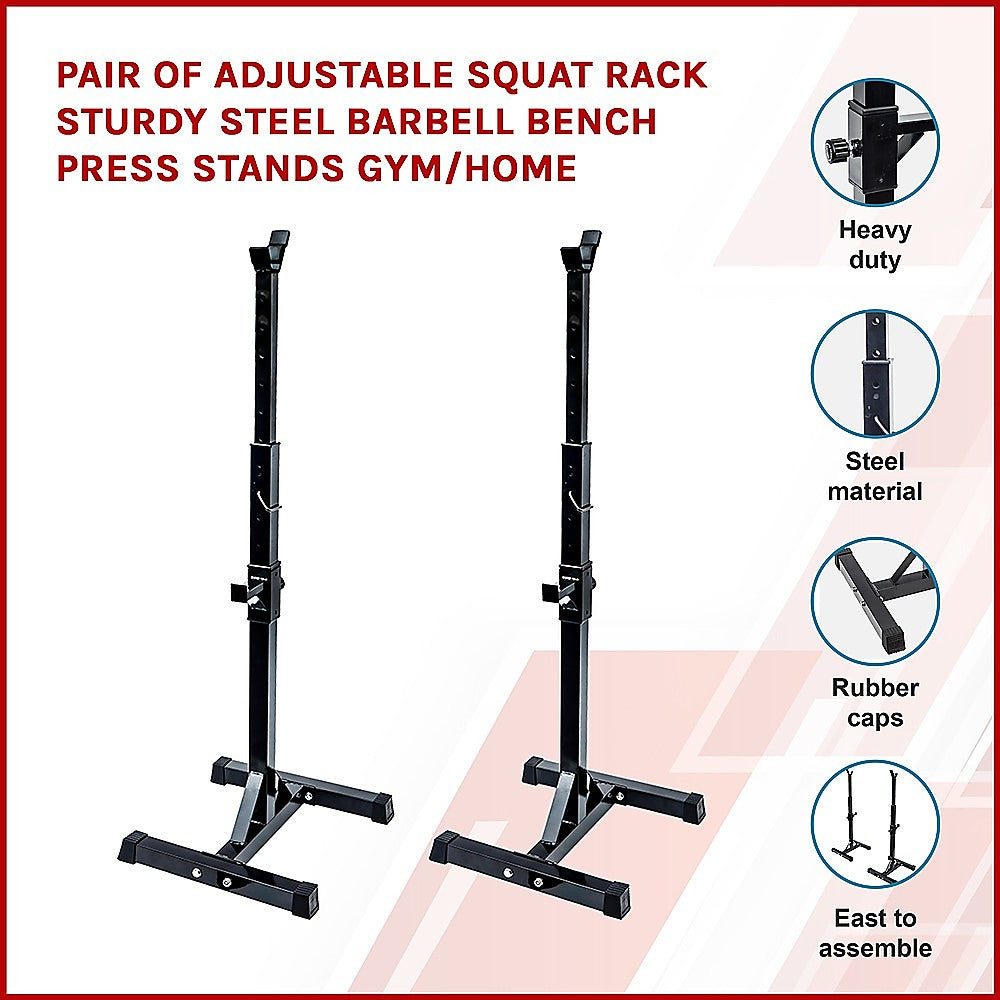 Pair of Adjustable Squat Rack Sturdy Steel Barbell Bench Press Stands GYM/HOME