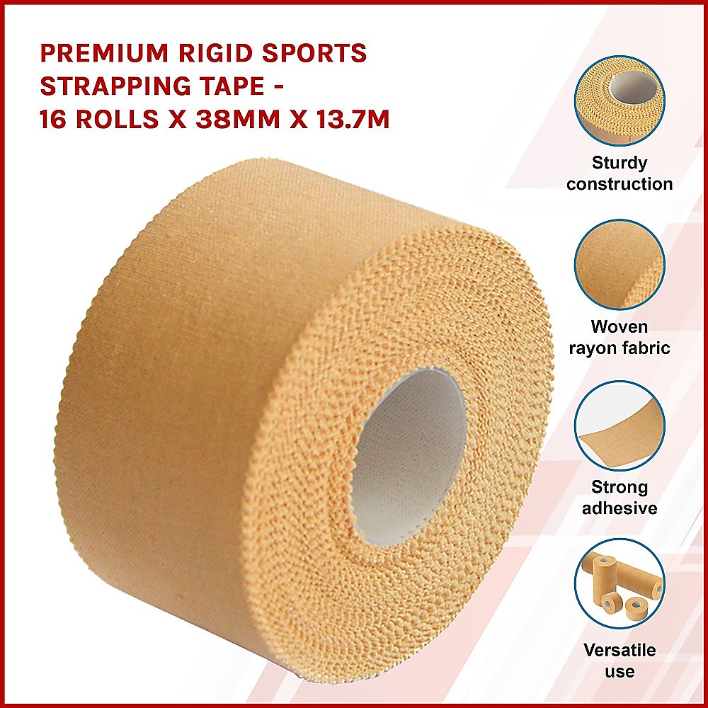 Premium Rigid Sports Strapping Tape - 16 Rolls x 38mm x 13.7m