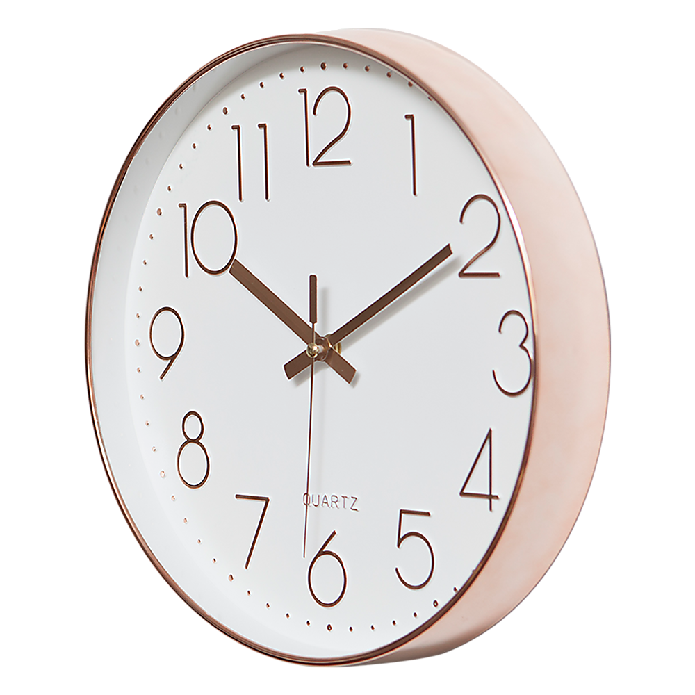 Modern Wall Clock Silent Non-Ticking Quartz Battery Operated Rose Gold