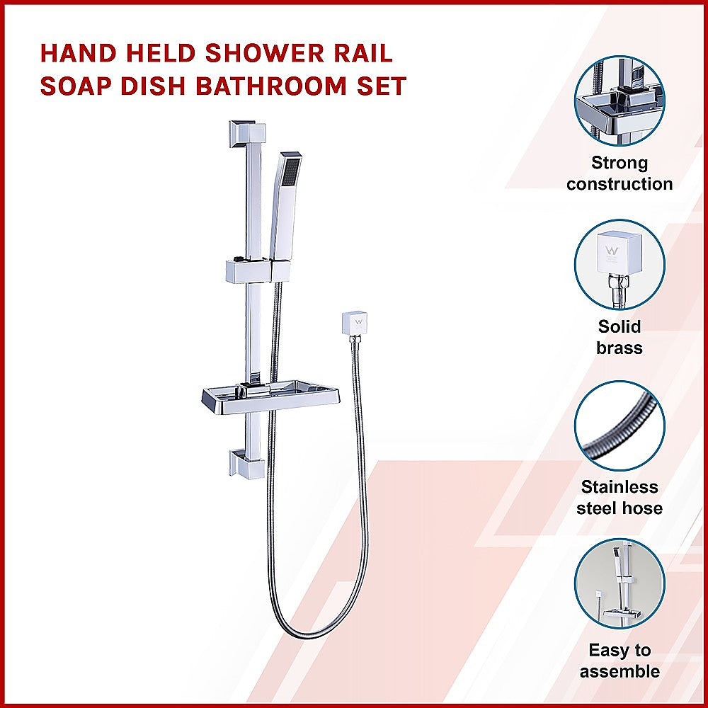 Hand Held Shower Rail Soap Dish Bathroom Set