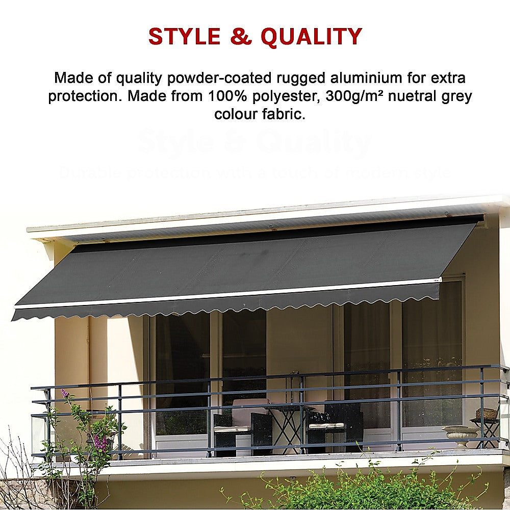 Outdoor Folding Arm Awning Retractable Sunshade Canopy Grey 3.0m x 2.5m