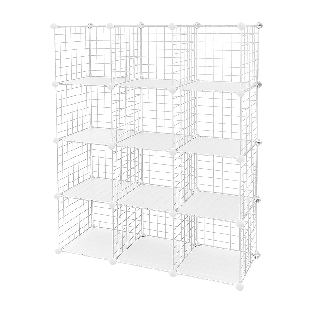 12 Cube Wire Grid Organiser Bookcase Storage Cabinet Wardrobe Closet White