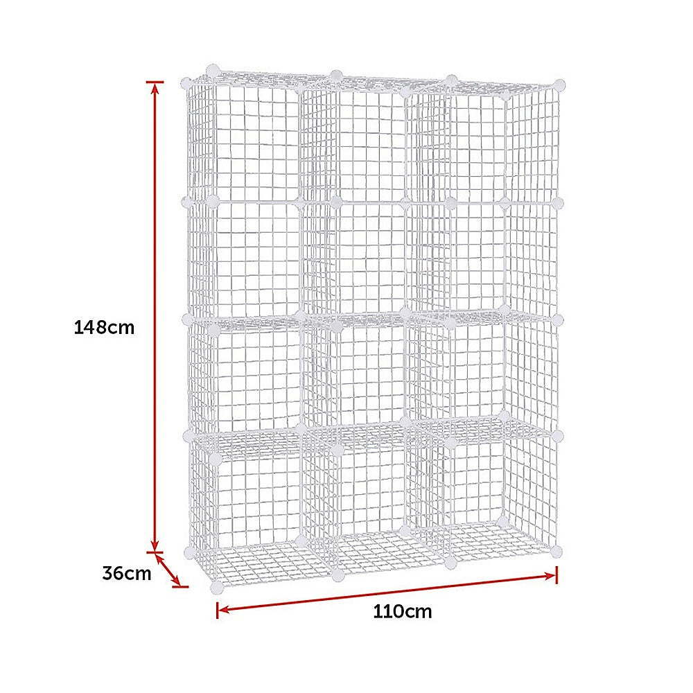 12 Cube Wire Grid Organiser Bookcase Storage Cabinet Wardrobe Closet White