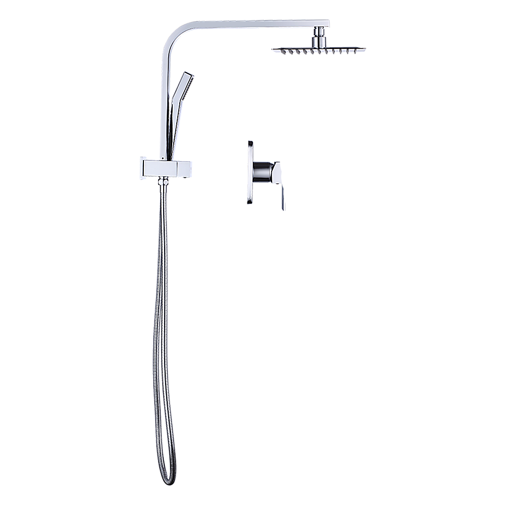 WELS 8" Rain Shower Head Set Square Dual Heads Faucet High Pressure With Mixer