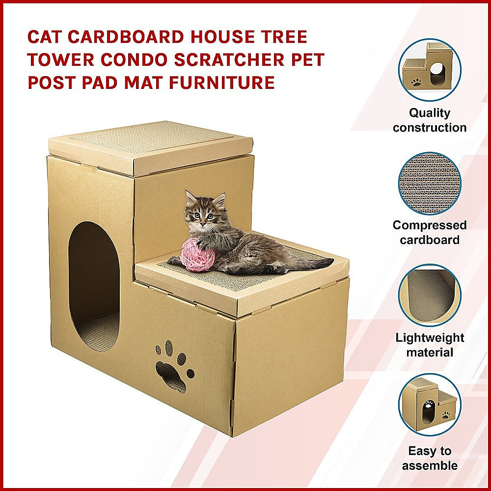 Cat Cardboard House Tree Tower Condo Scratcher Pet Post Pad Mat Furniture