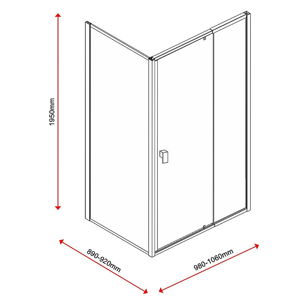 Semi Frameless Shower Screen (98~106)x 195cm & (89~92)x 195cm Side AS/NZS Glass