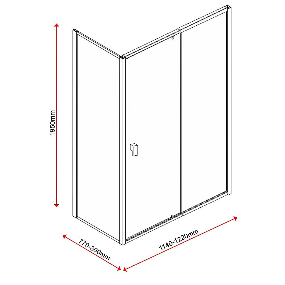 Semi Frameless Shower Screen (114~122)x 195cm & (77~80)x 195cm Side AS/NZS Glass