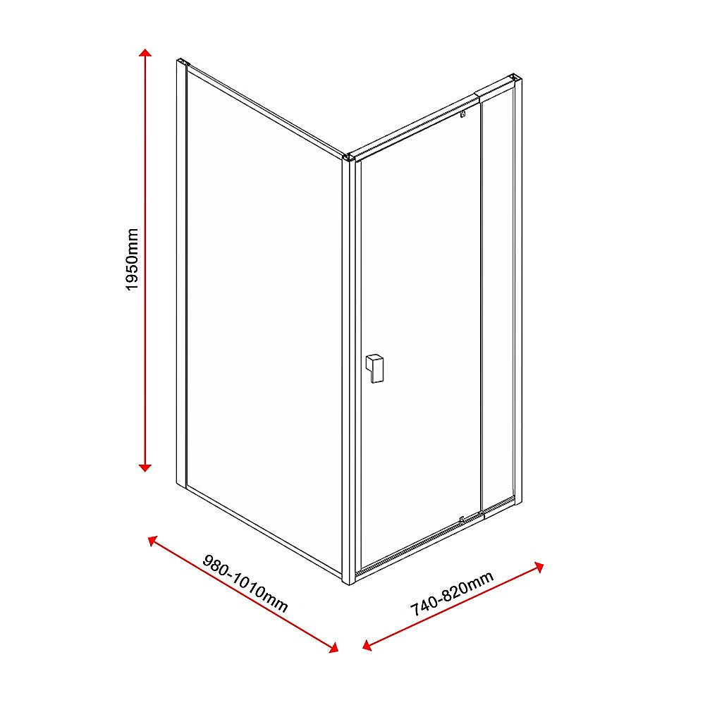 Semi Frameless Shower Screen (74~82)x 195cm & (98~101)x 195cm Side AS/NZS Glass