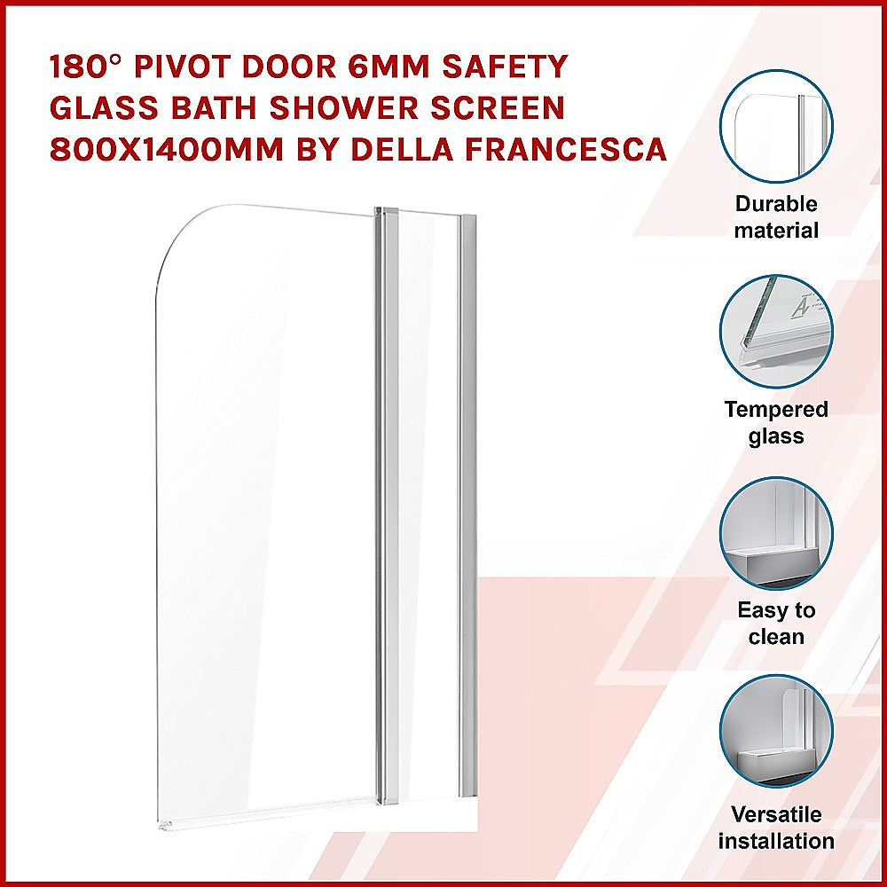 180° Pivot Door 6mm Safety Glass Bath Shower Screen 800x1400mm By Della Francesca