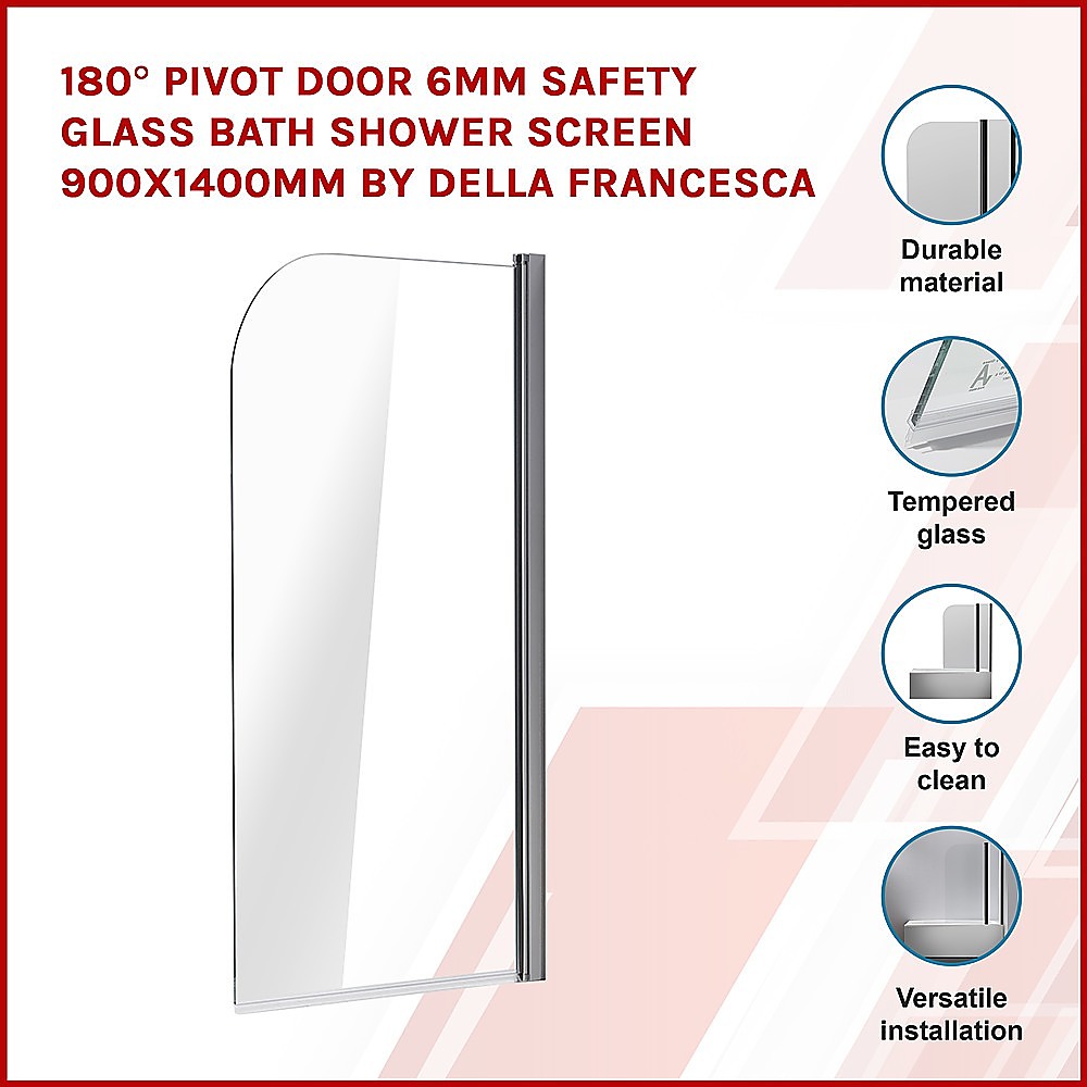 180° Pivot Door 6mm Safety Glass Bath Shower Screen 900x1400mm By Della Francesca