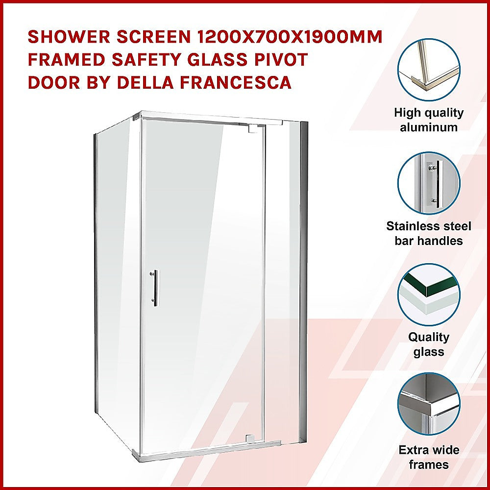 Shower Screen 1200x700x1900mm Framed Safety Glass Pivot Door By Della Francesca