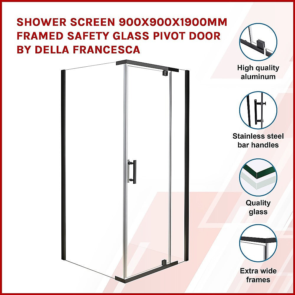 Shower Screen 900x900x1900mm Framed Safety Glass Pivot Door By Della Francesca